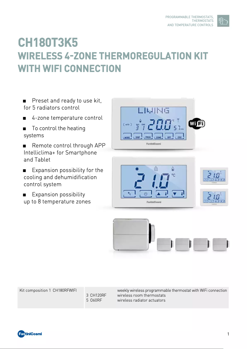 Page 1 of the manual Technical Sheet Fantini Cosmi CH180T3K5