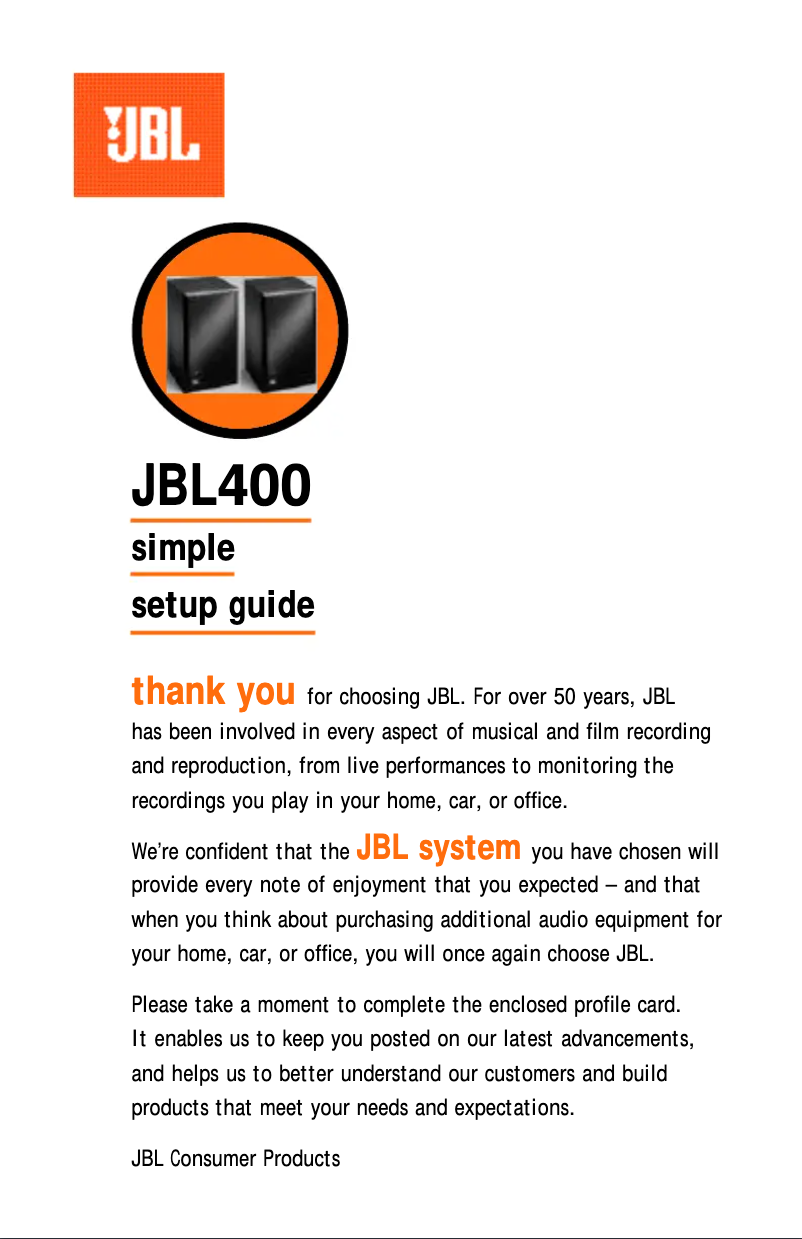 Page 1 of the manual User Manual JBL 400