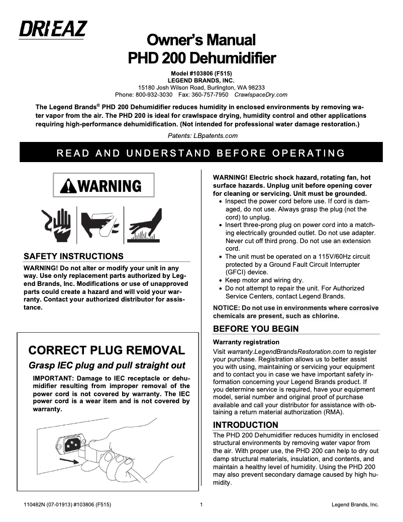 First page image of the manual for PHD 200