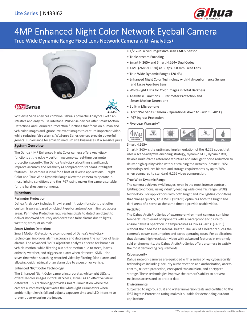 Page 1 of the manual Technical Sheet Dahua Technology N43BJ62