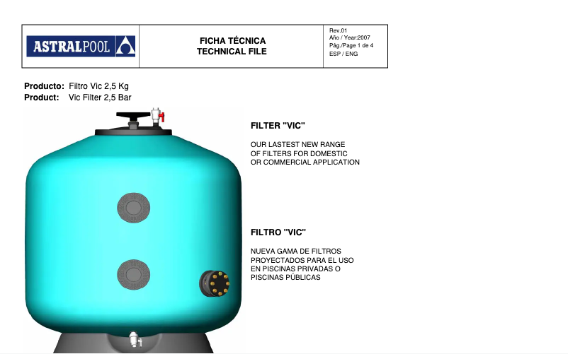 Page 1 of the manual Technical Sheet AstralPool Vic