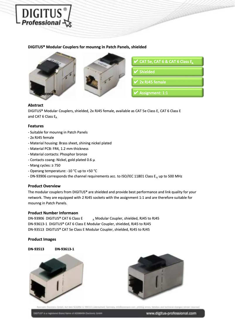 Page 1 of the manual User Manual Digitus DN-93906