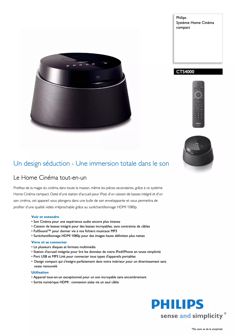Page 1 of the manual Technical Sheet Philips CTS4000