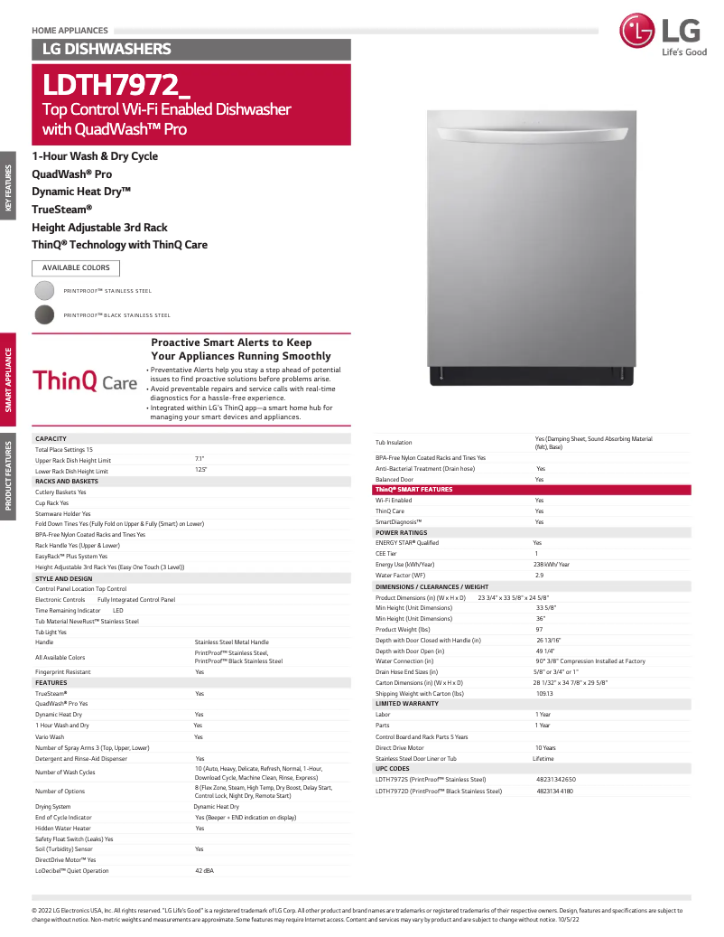 Page 1 of the manual Technical Sheet LG LDTH7972S