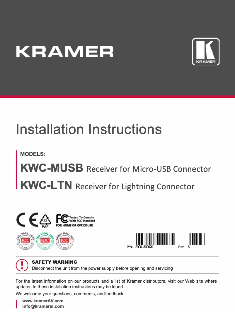 First page image of the manual for KWC-LTN