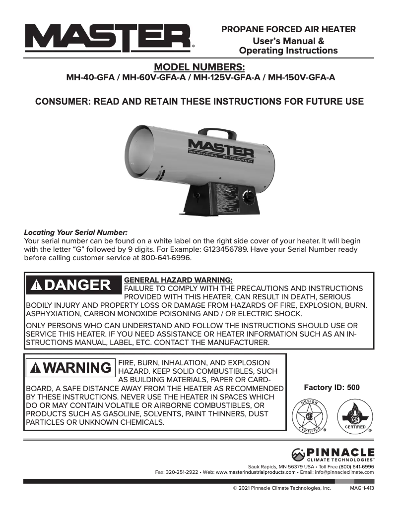 First page image of the manual for MH-150V-GFA-A