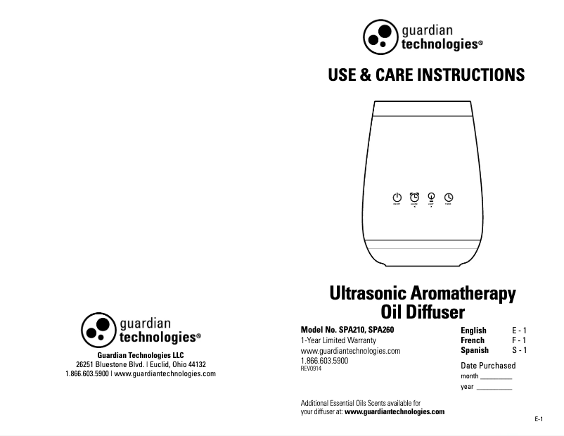 Page 1 of the manual User Manual PureGuardian SPA210