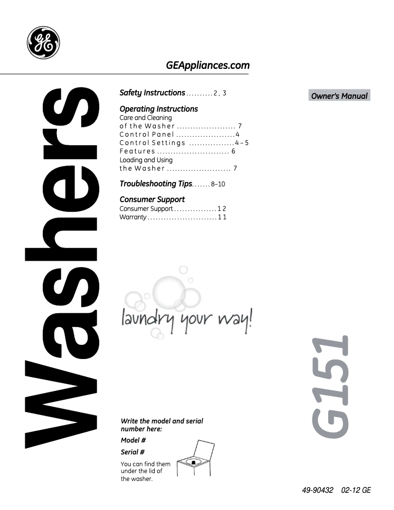 First page image of the manual for GTWN5450DWW