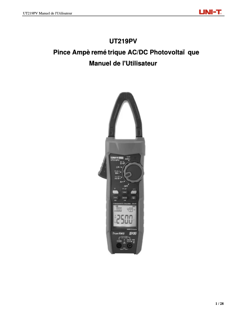 Page 1 de la notice Manuel utilisateur Uni-T UT219PV