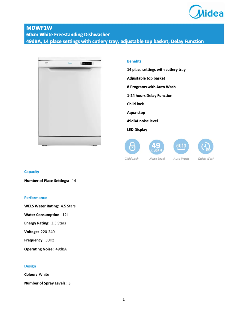 First page image of the manual for MDWF1W