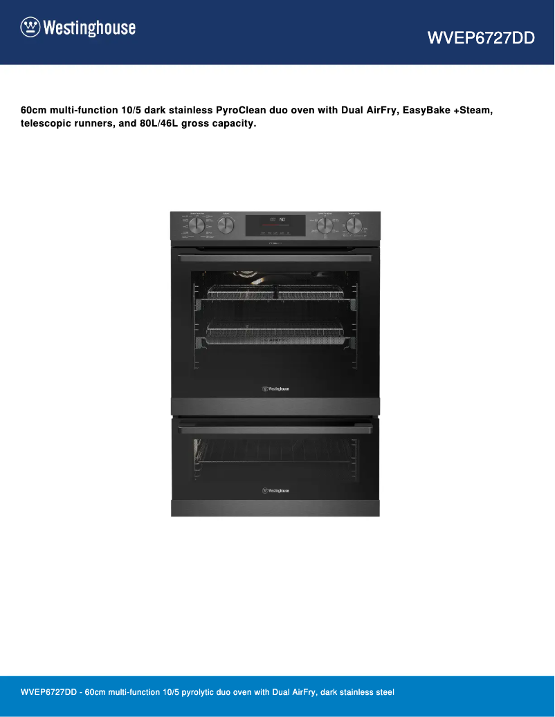 First page image of the manual for WVEP6727DD