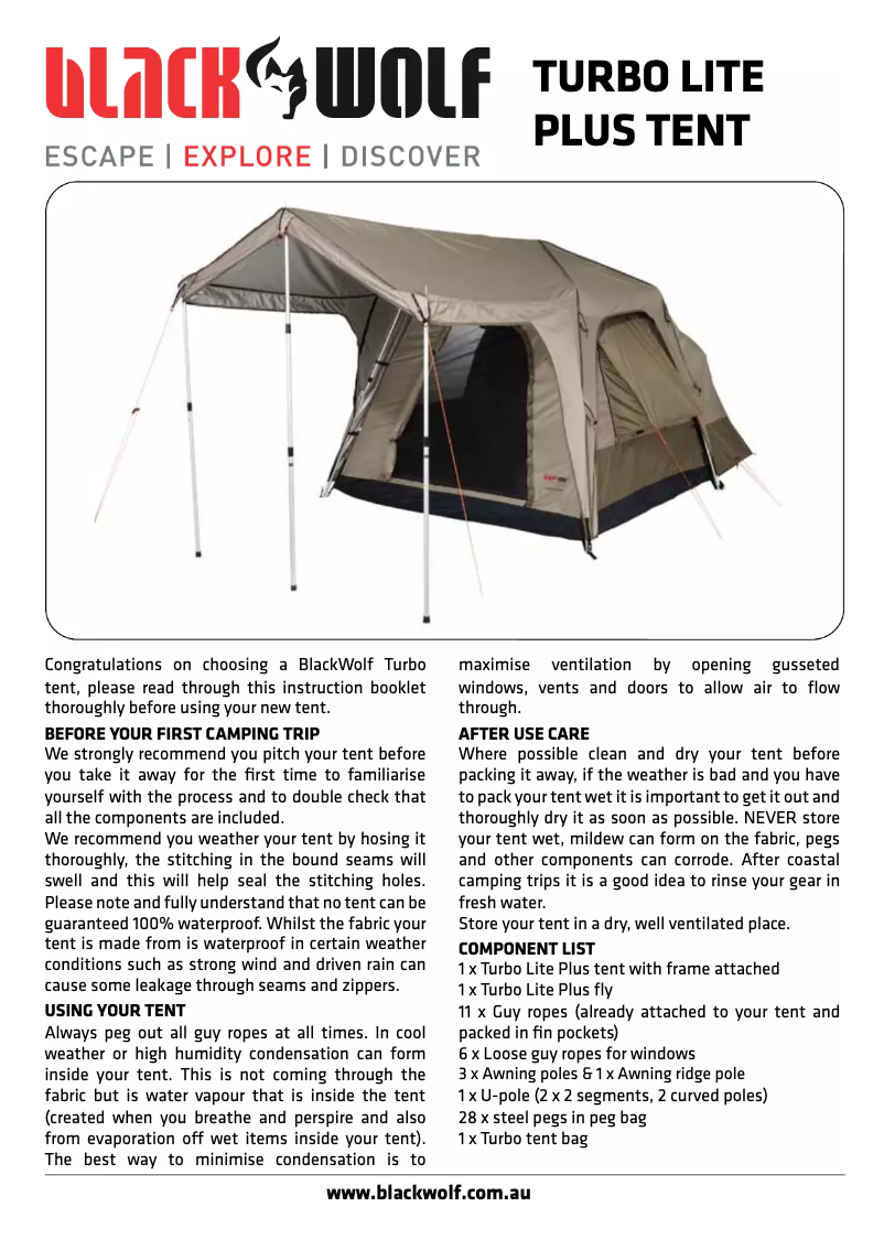 First page image of the manual for Turbo Lite Plus 240