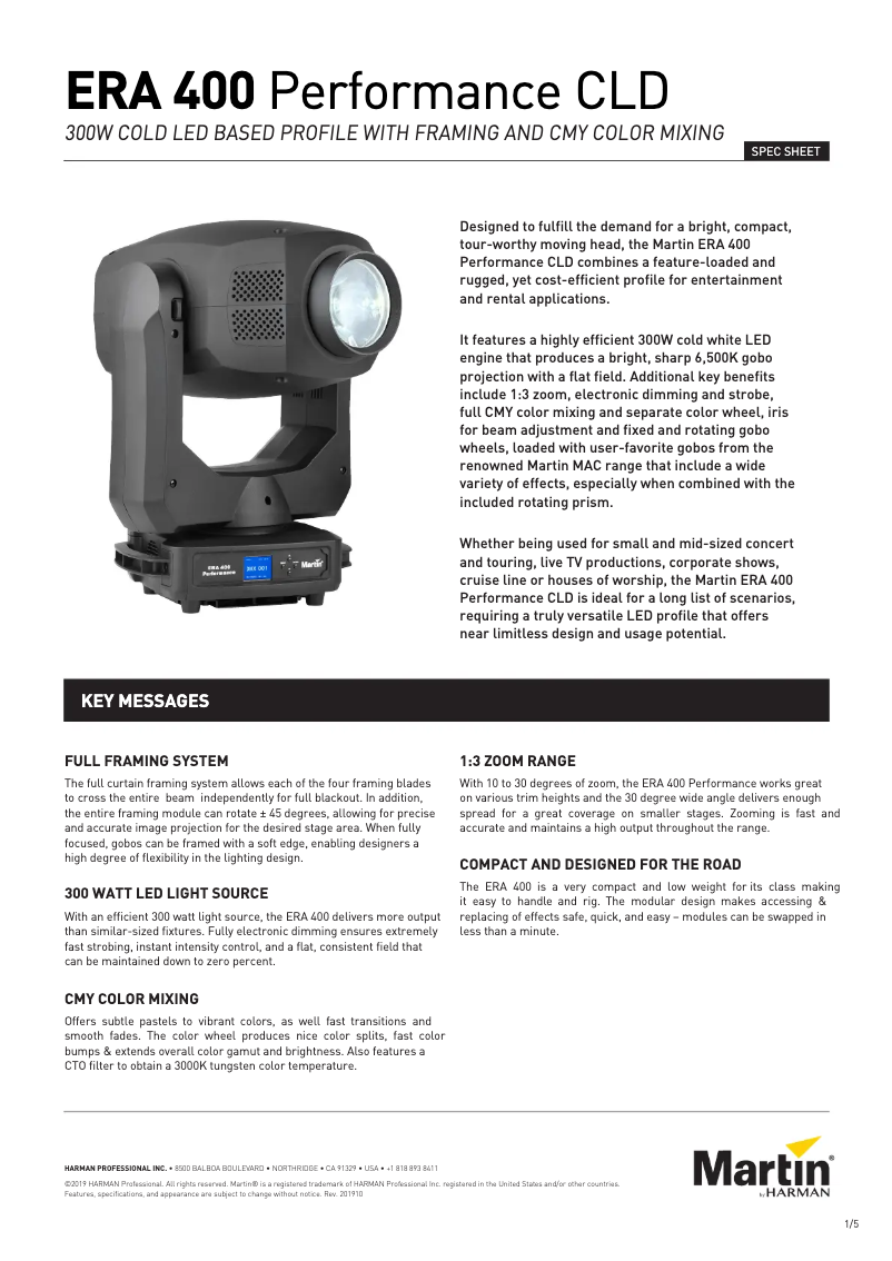 Page 1 of the manual Technical Sheet Martin ERA 400 Performance CLD