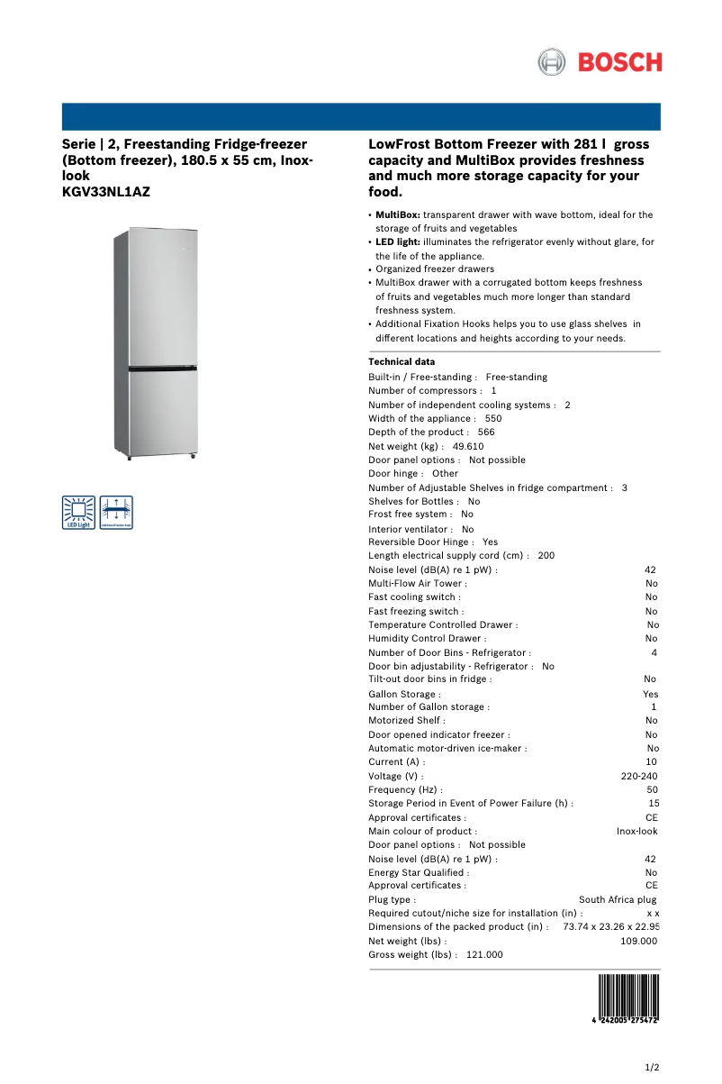 First page image of the manual for KGV33NL1AZ