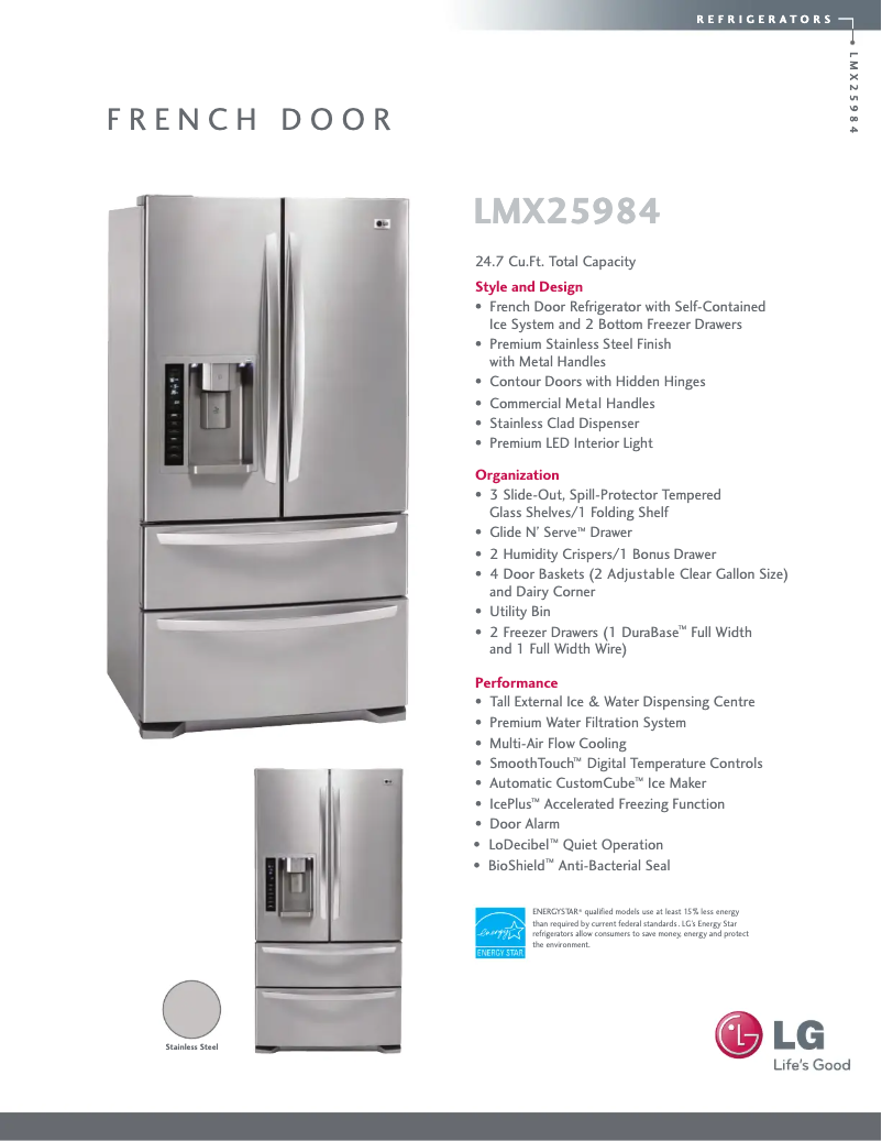 Page 1 of the manual Technical Sheet LG LMX25984ST