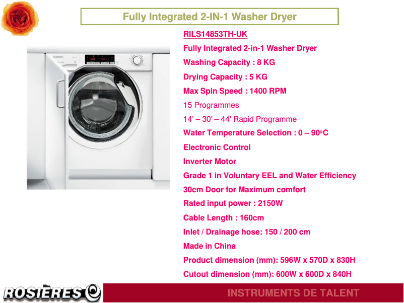 Page 1 of the manual Catalogue Rosieres RILS 14853TH-UK