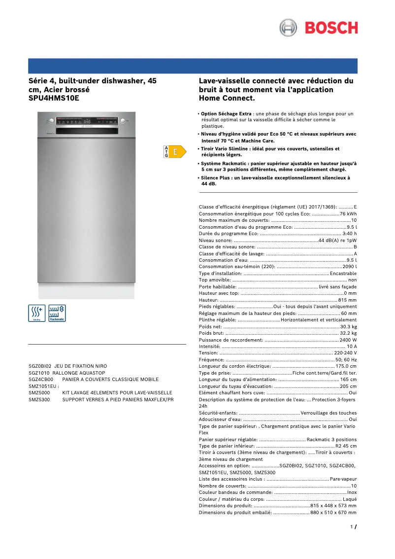 Page 1 of the manual User Manual Bosch SPU4HMS10E