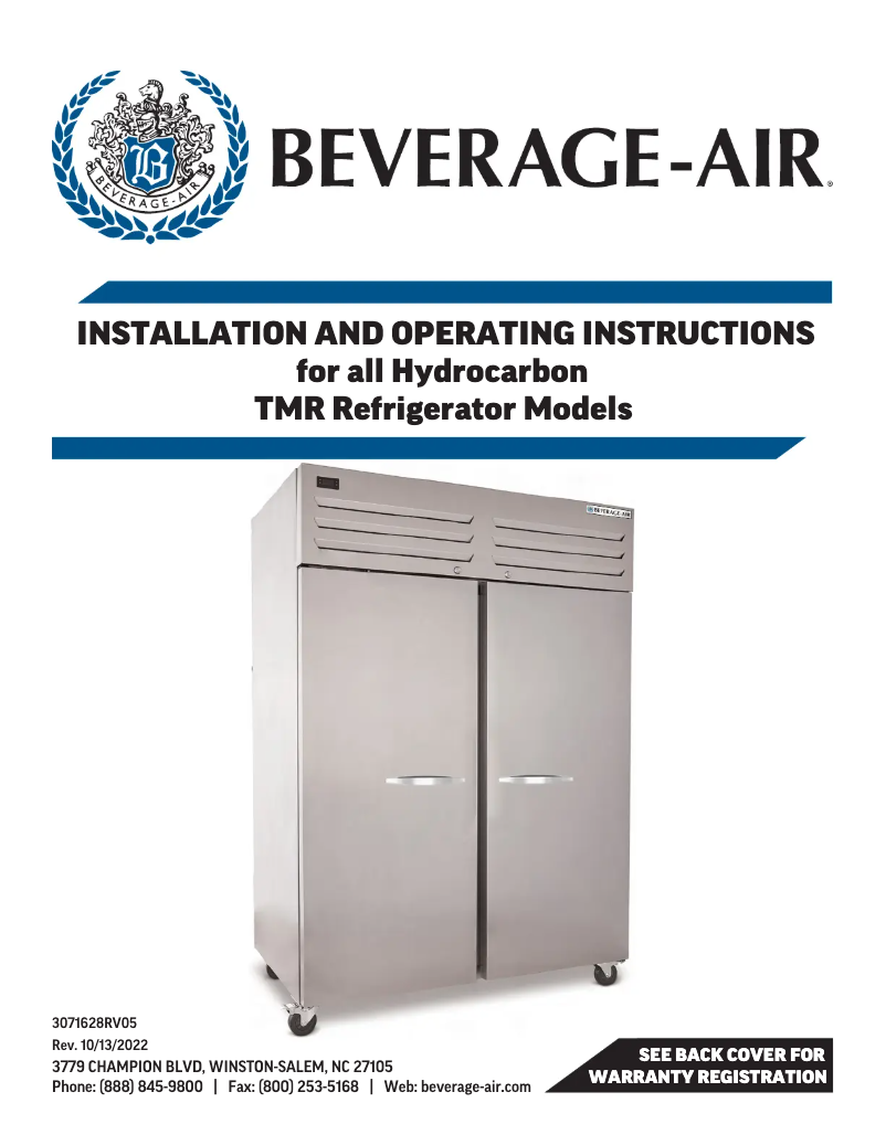 Page 1 of the manual User Manual Beverage-Air TMR2HC-1S