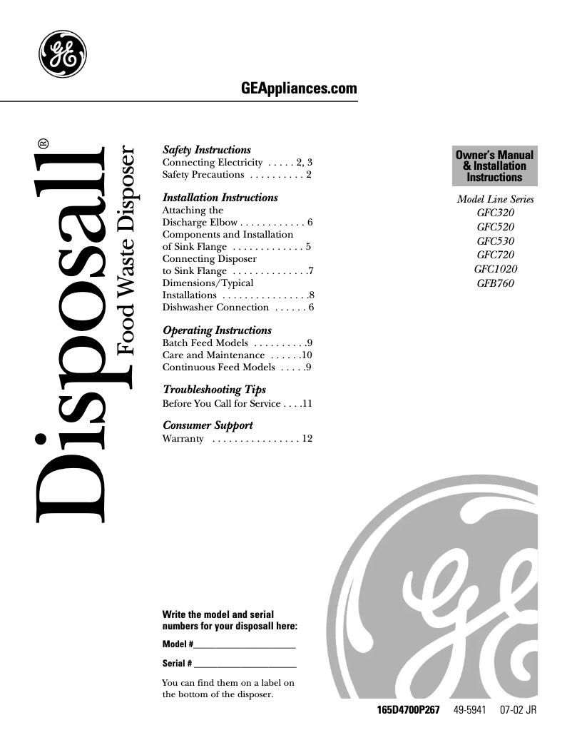 Page 1 of the manual User Manual GE GFC530H