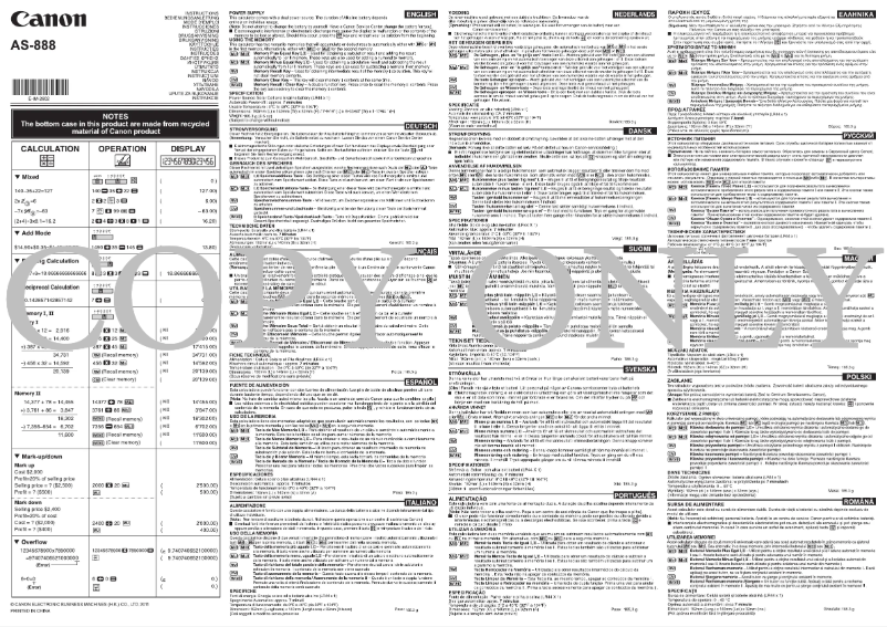 Page 1 of the manual User Manual Canon AS-888