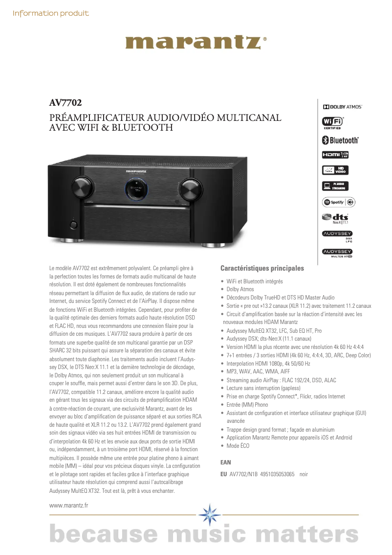 Page 1 of the manual Technical Sheet Marantz AV7702