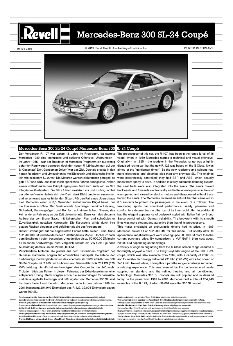Page 1 of the manual User Manual Revell Mercedes-Benz 300 SL-24 Coupé