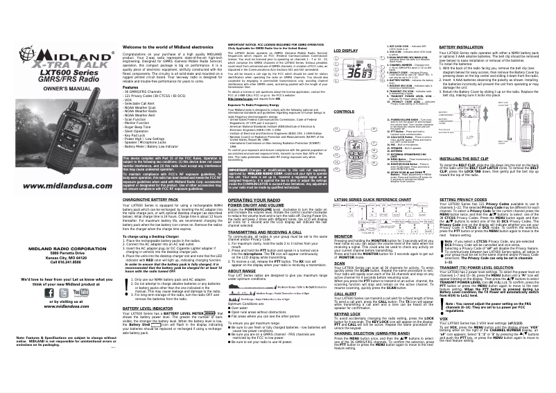 Page 1 of the manual Use and Maintenance Manual Midland LXT600VP3