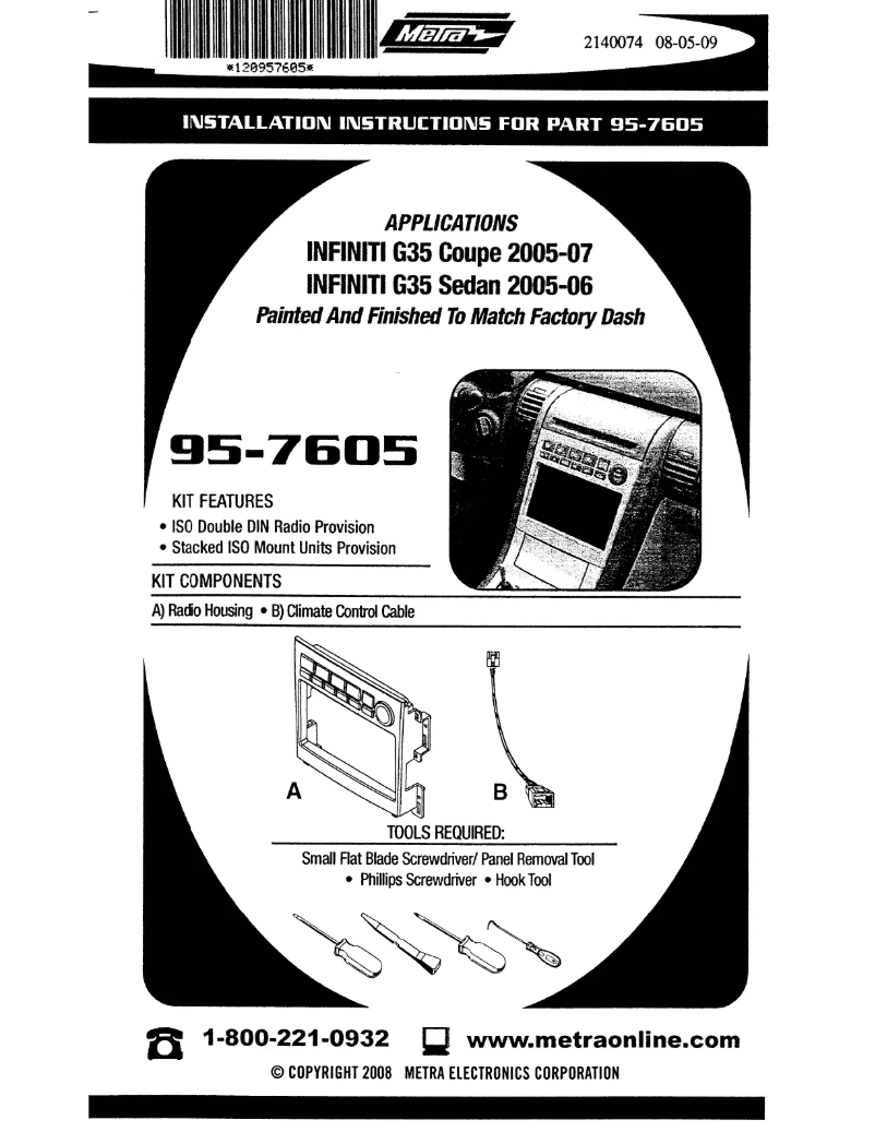 Page 1 of the manual User Manual Metra 95-7605A