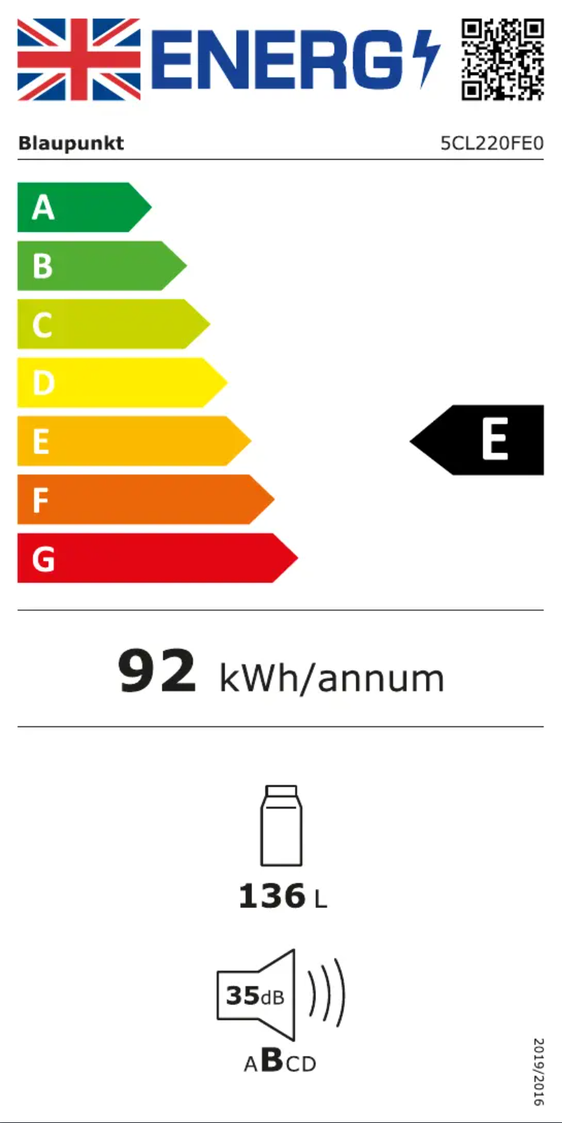 Page 1 of the manual Energy Label Blaupunkt 5CL220FE0
