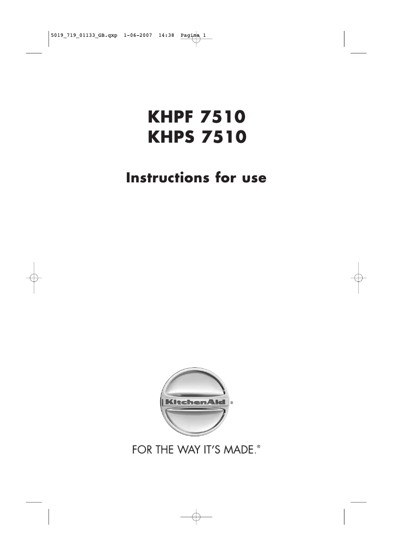 Page 1 of the manual User Manual KitchenAid KHPS 7510/I