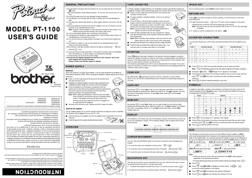 First page image of the manual for P-Touch 1100