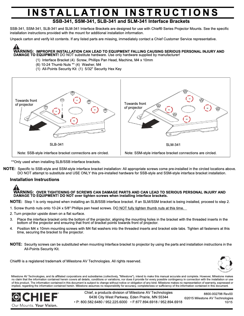 Page 1 of the manual User Manual Chief SSB341