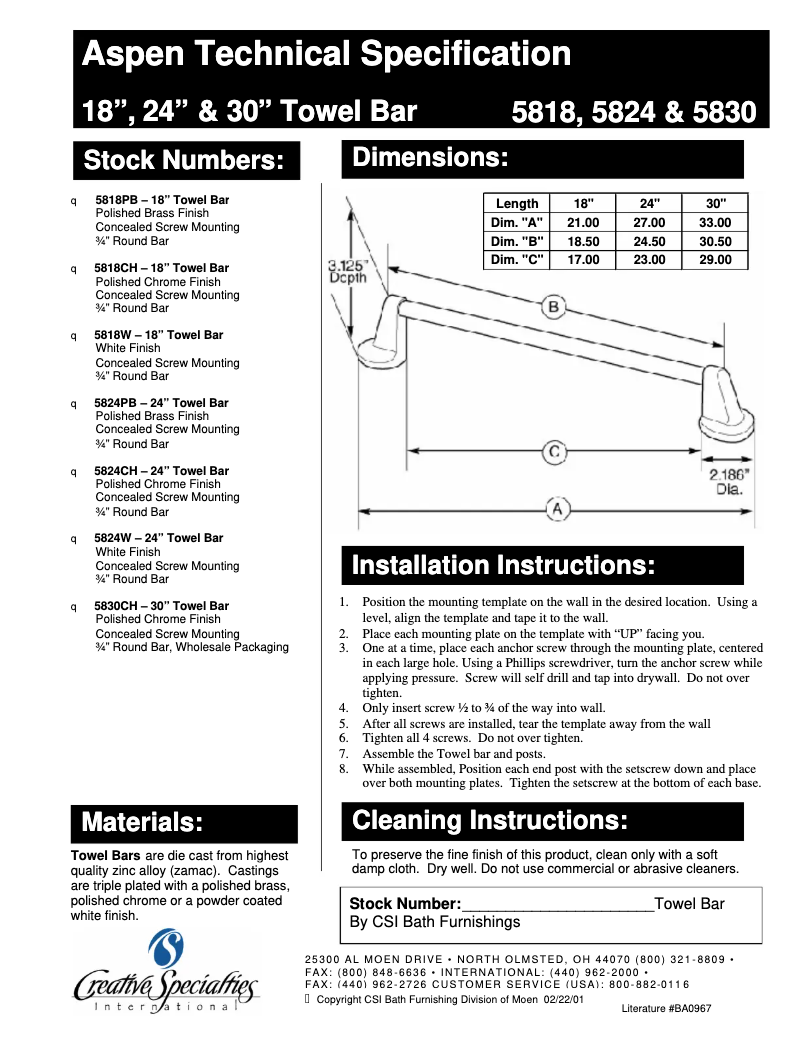 First page image of the manual for Aspen 5824CH