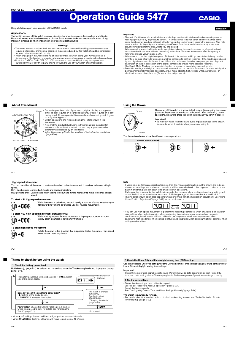 First page image of the manual for G-Shock GN-1000