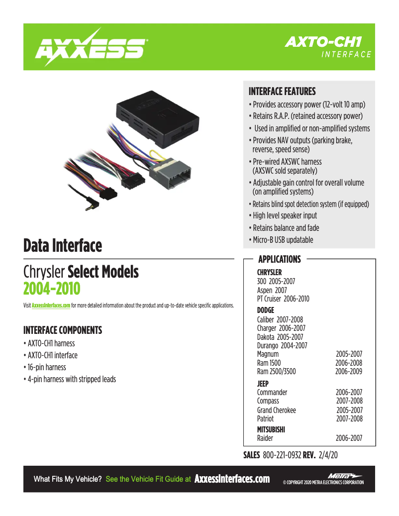 First page image of the manual for AXTO-CH1