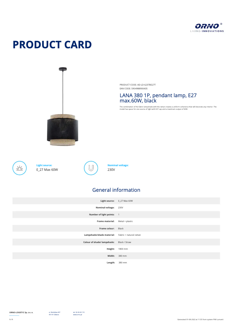 First page image of the manual for AD-LD-6237BE27T