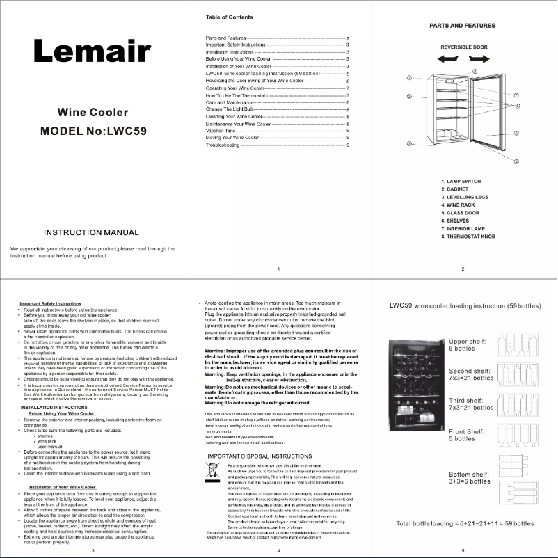 Page 1 of the manual User Manual Lemair LWC59