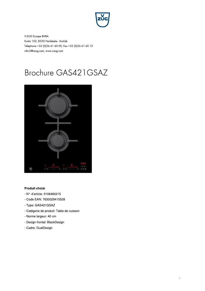 First page image of the manual for GAS421GSAZ