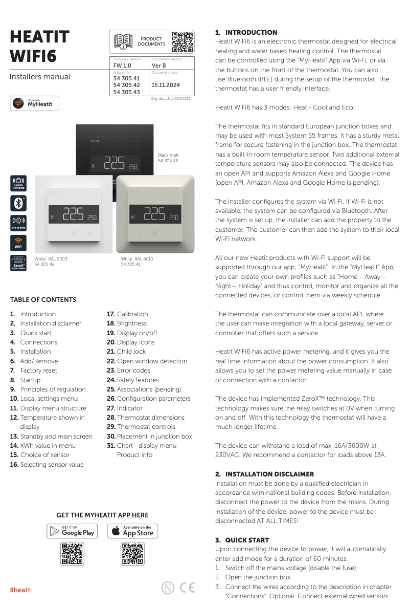 Page 1 of the manual User Manual Heatit WiFi6