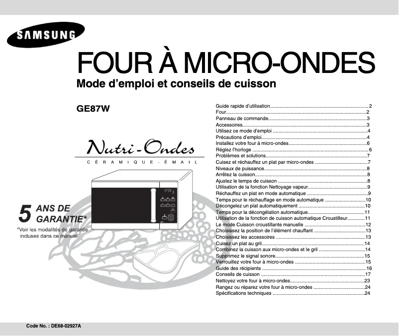 Page 1 of the manual User Manual Samsung GE87W