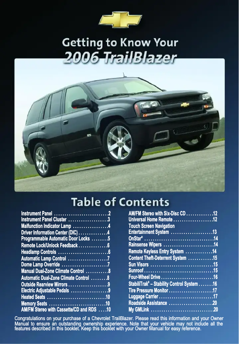 Page 1 of the manual Quick Start Guide Chevrolet Trailblazer EXT (2006)