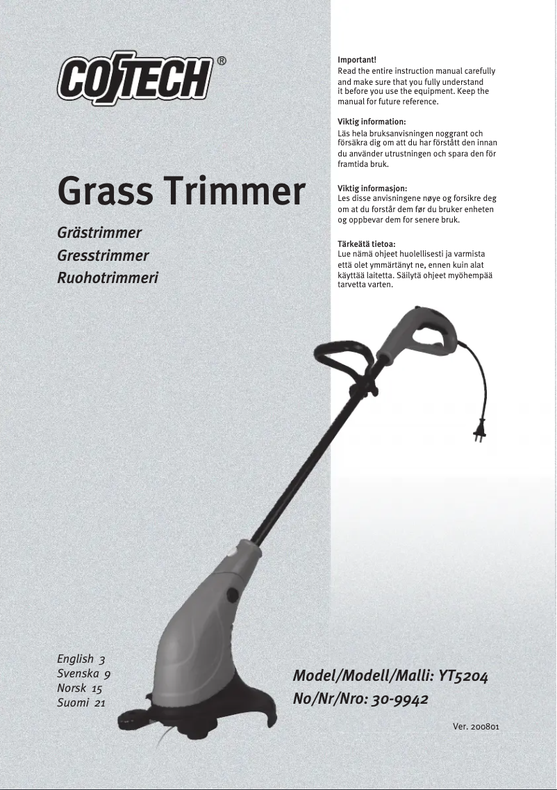 Page 1 of the manual User Manual Cotech YT5204