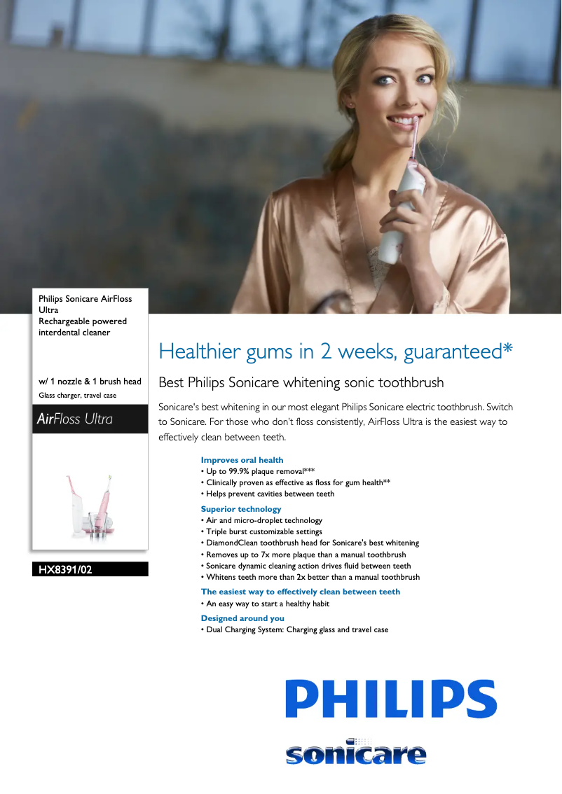 First page image of the manual for Sonicare AirFloss Ultra HX8391