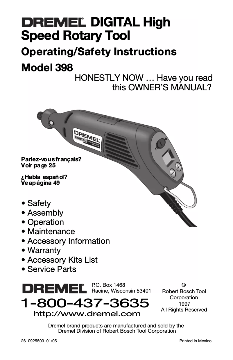 Page 1 of the manual User Manual Dremel 398