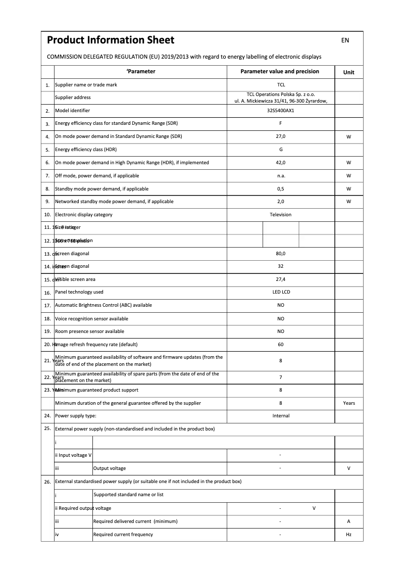 First page image of the manual for 32S5400A