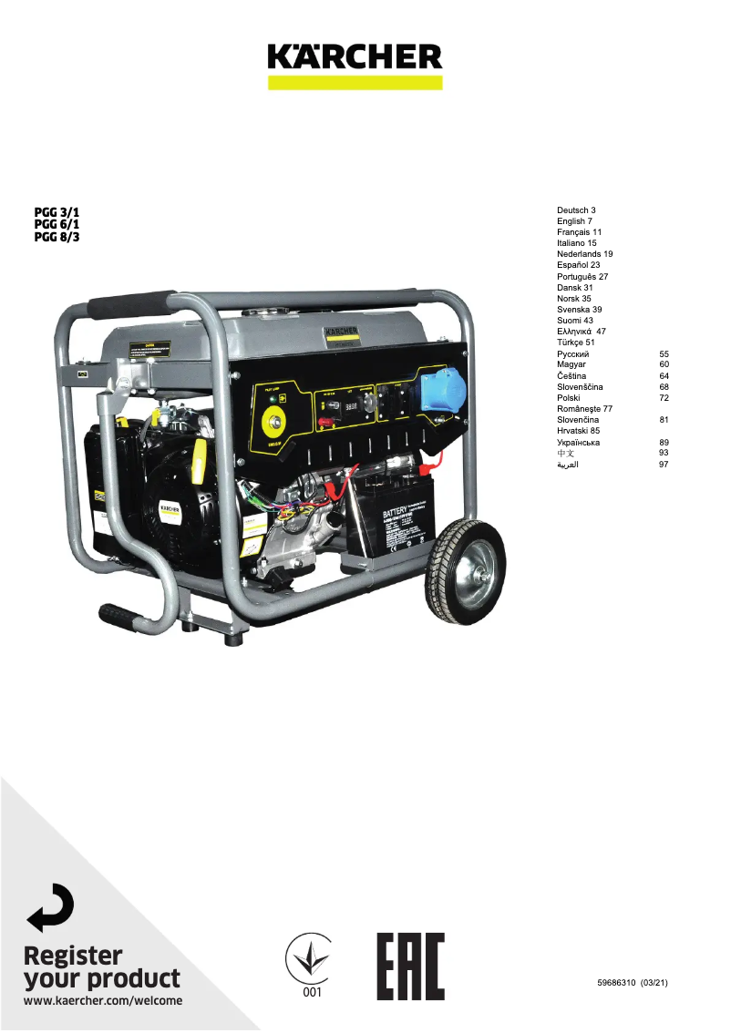 Page 1 of the manual User Manual Kärcher PGG 8/3