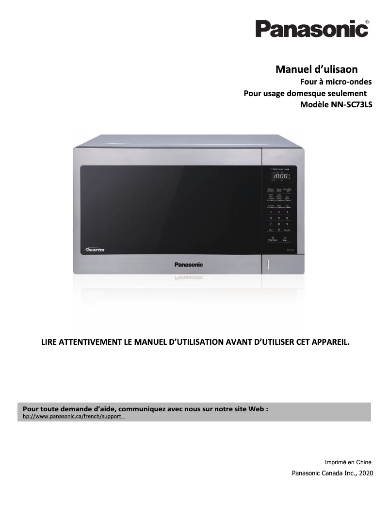 Page 1 of the manual User Manual Panasonic NN-SC73LS