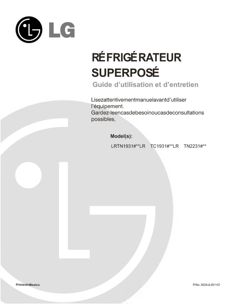 First page image of the manual for LRTN19314WW