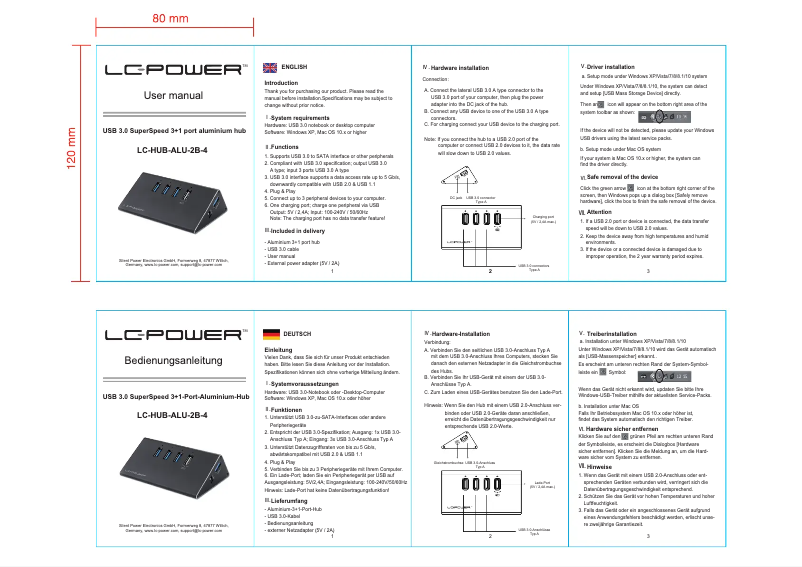 First page image of the manual for LC-HUB-ALU-2B-4
