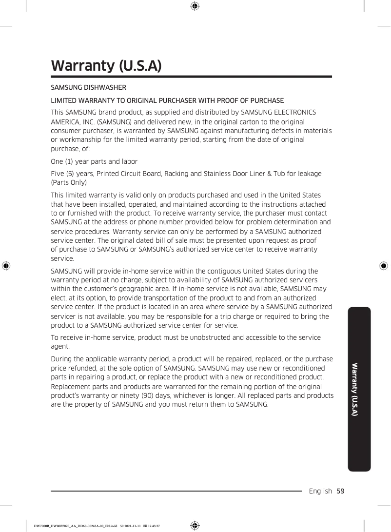 First page image of the manual for DW80BB707012AA